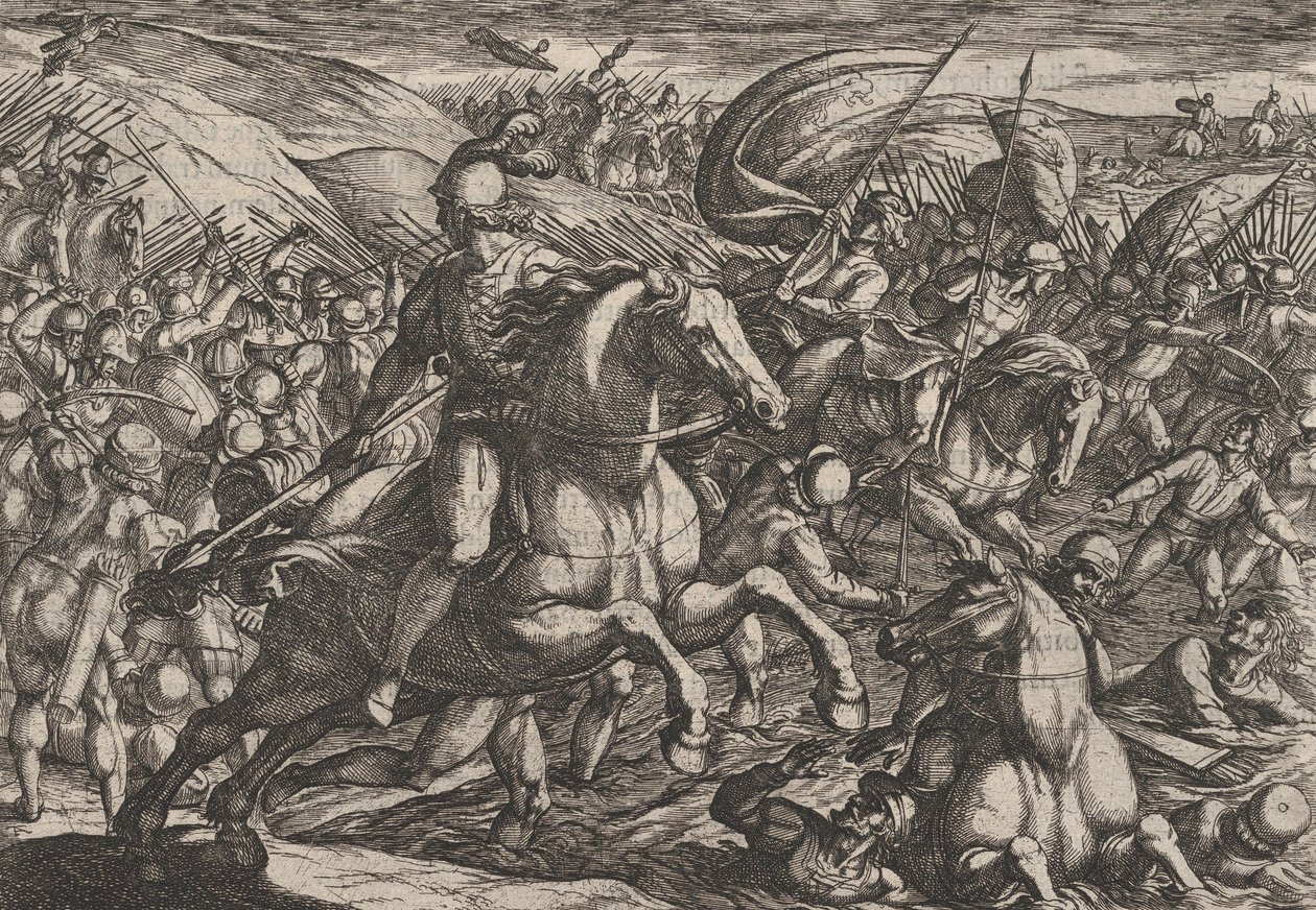 Plate 30: Cerialis Driving the Dutch into the Rhine, from The War of the Romans Against the..., 1611 by Antonio Tempesta