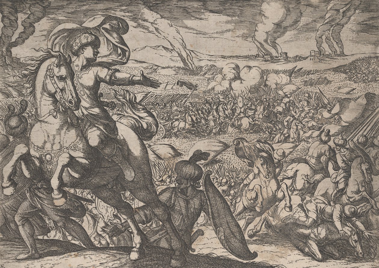 Plate 6: Darius Fleeing from the Battlefield, from The Deeds of Alexander the Great by Antonio Tempesta