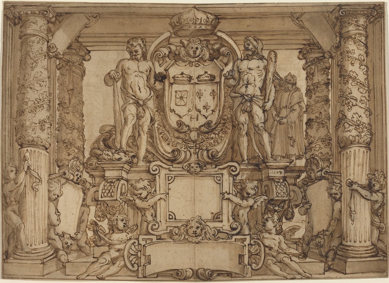 An Architectural Wall Design in Honor of Henry IV, the Gallic Hercules by Antonio Tempesta or Agostino Ciampelli
