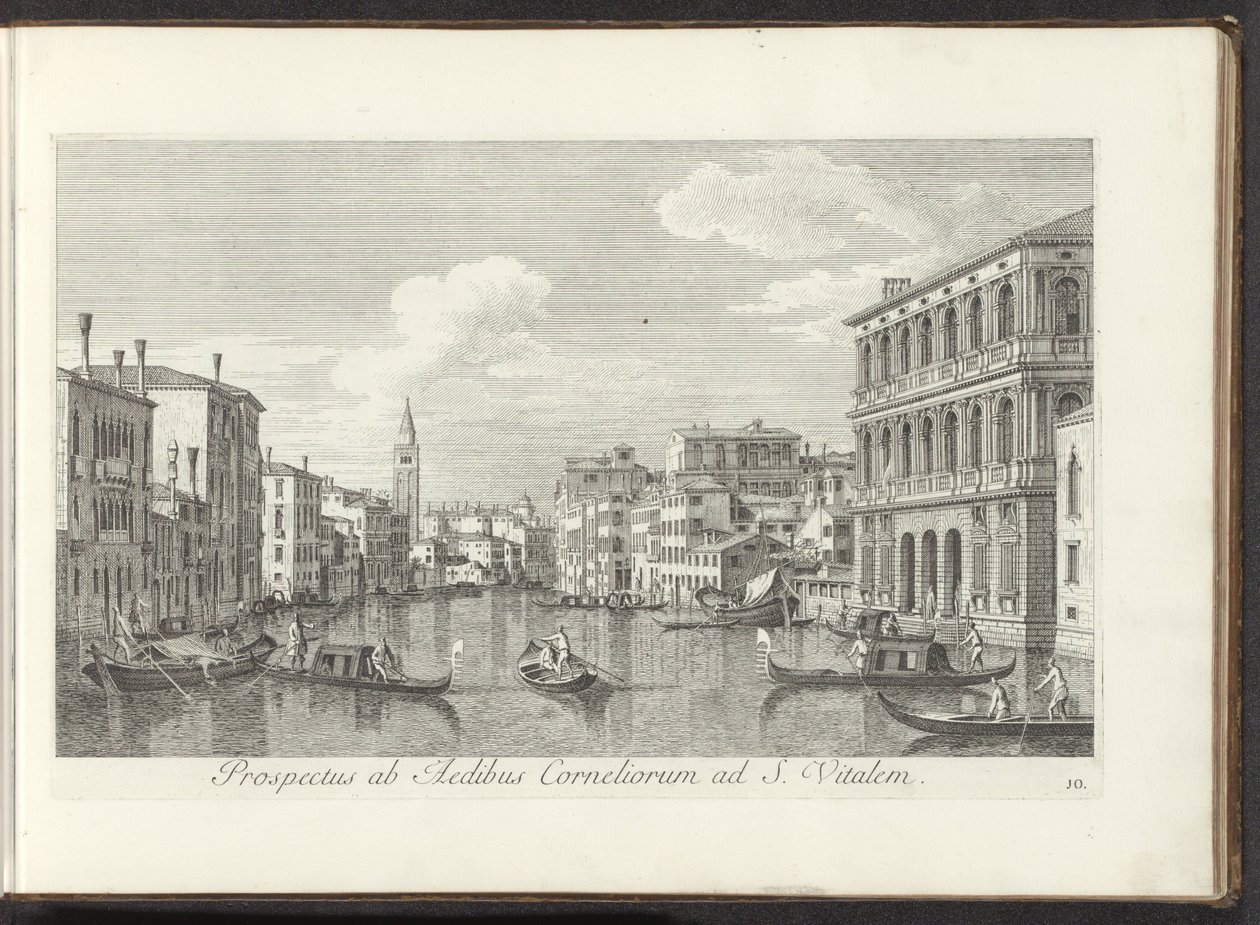 View of the Grand Canal and the Tower of San Vitale in Venice Prospectus ab Aedibus Corneliorum ad S. Vitalem (title on object) Urbis Venetiarum prospectus celebriores, ex Antonii Canal tabulis XXXVIII aere expressi ab Antonio Vissentini in partes by Antonio Visentini