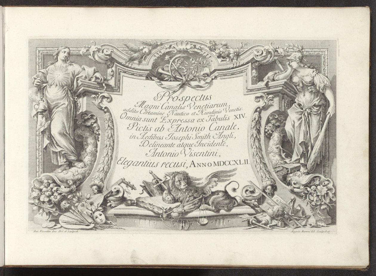 Title Print with Cartouche with Wisdom and Strength by Antonio Visentini