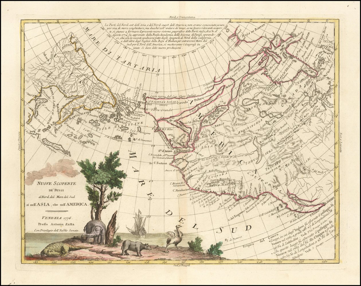 1776 Map - New Discoveries of the Russians in the North of the South Sea in Asia and America by Antonio Zatta