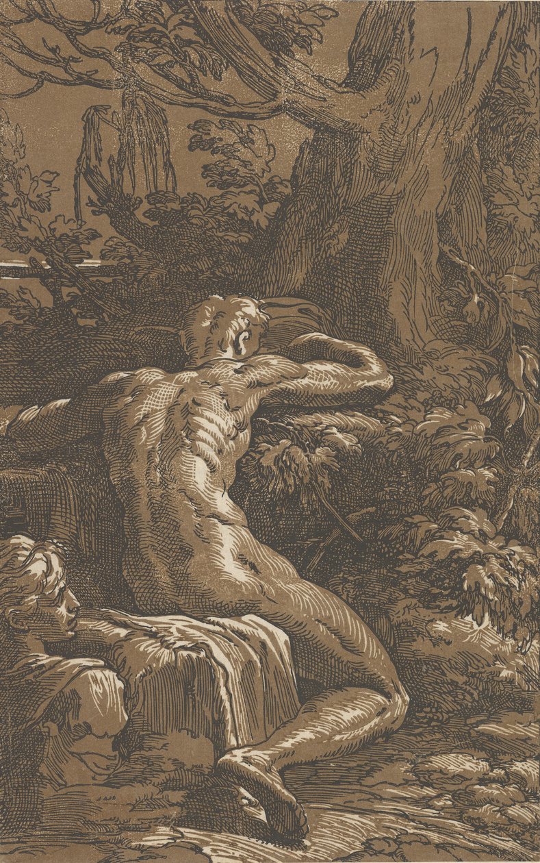 Man seated viewed from behind Narcissus by Antonio da Trento
