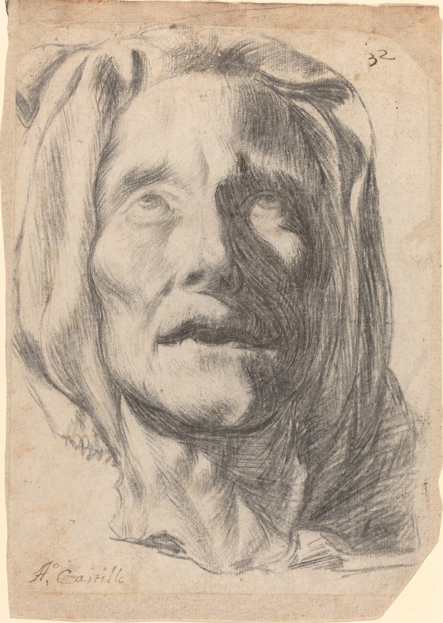 Head of an Elderly Woman with Upturned Eyes by Antonio del Castillo