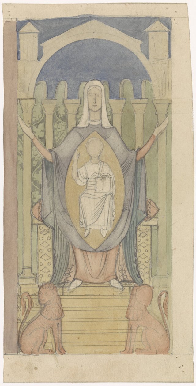 Mary with Christ Child, Seated on the Throne of Solomon by Antoon Derkinderen