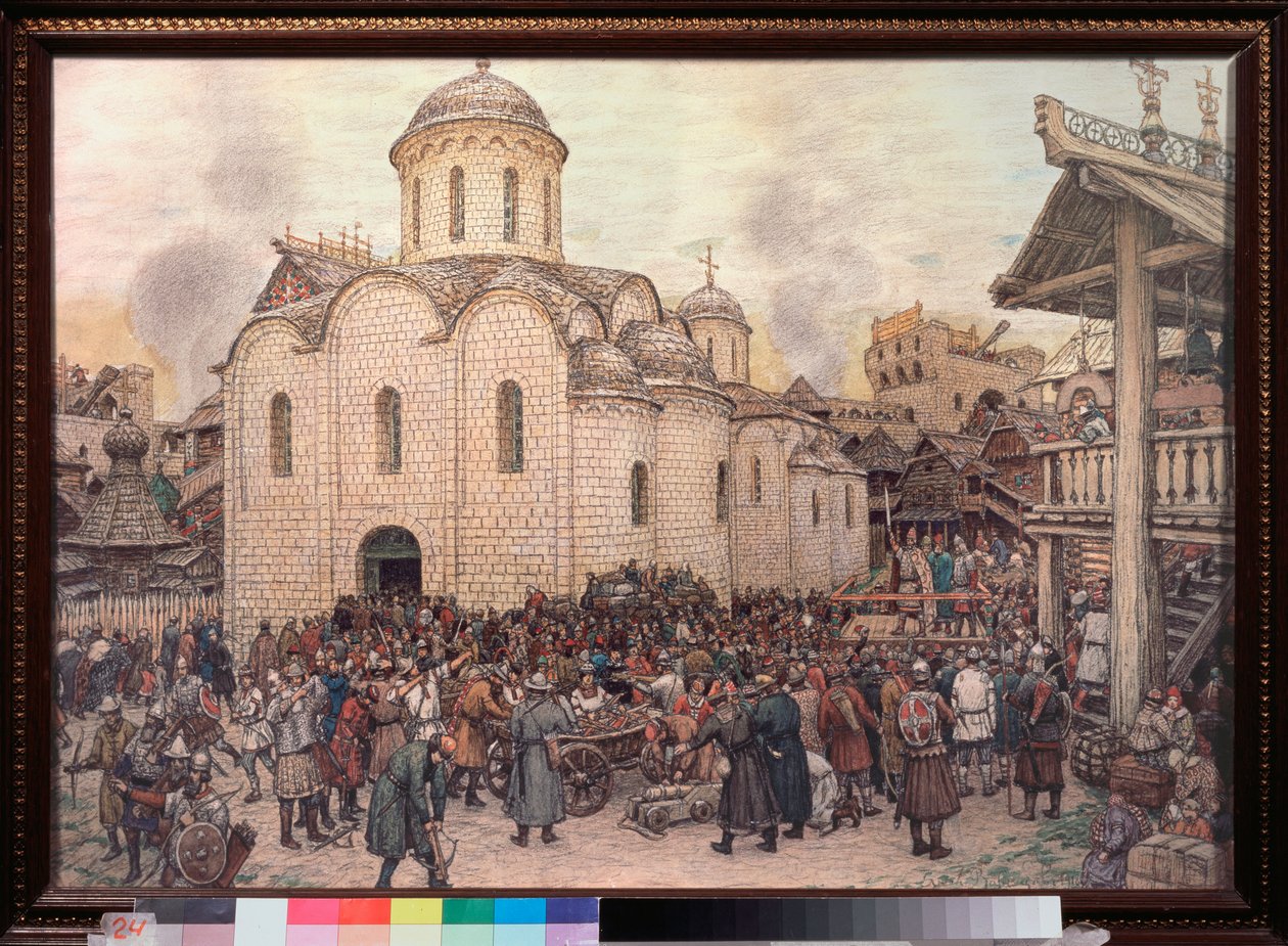 The invasion of Moscow by Khan Tokhtamych in 1382 by Apollinari Mikhailovich Vasnetsov