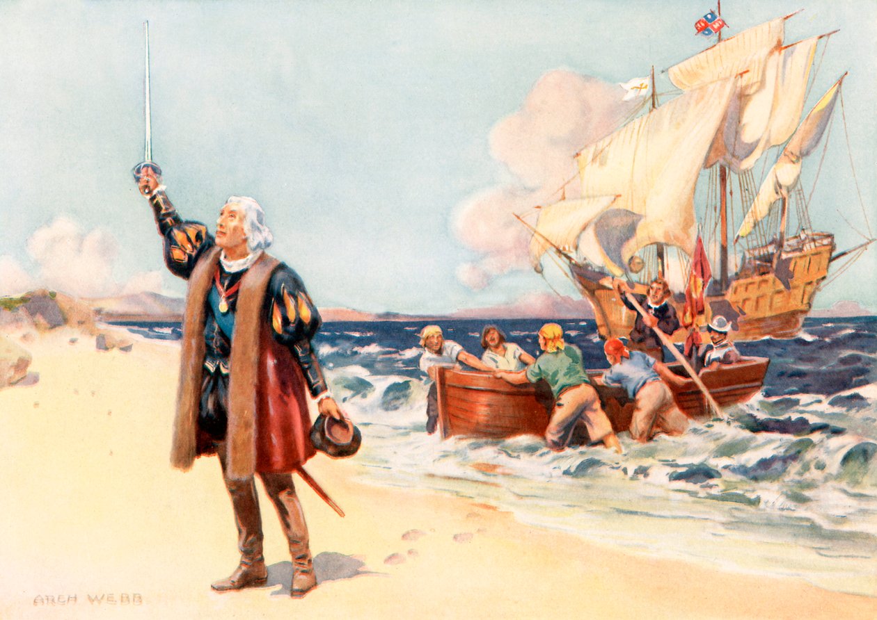 Columbus landing in America, October 12 by Archibald Bertram (after) Webb