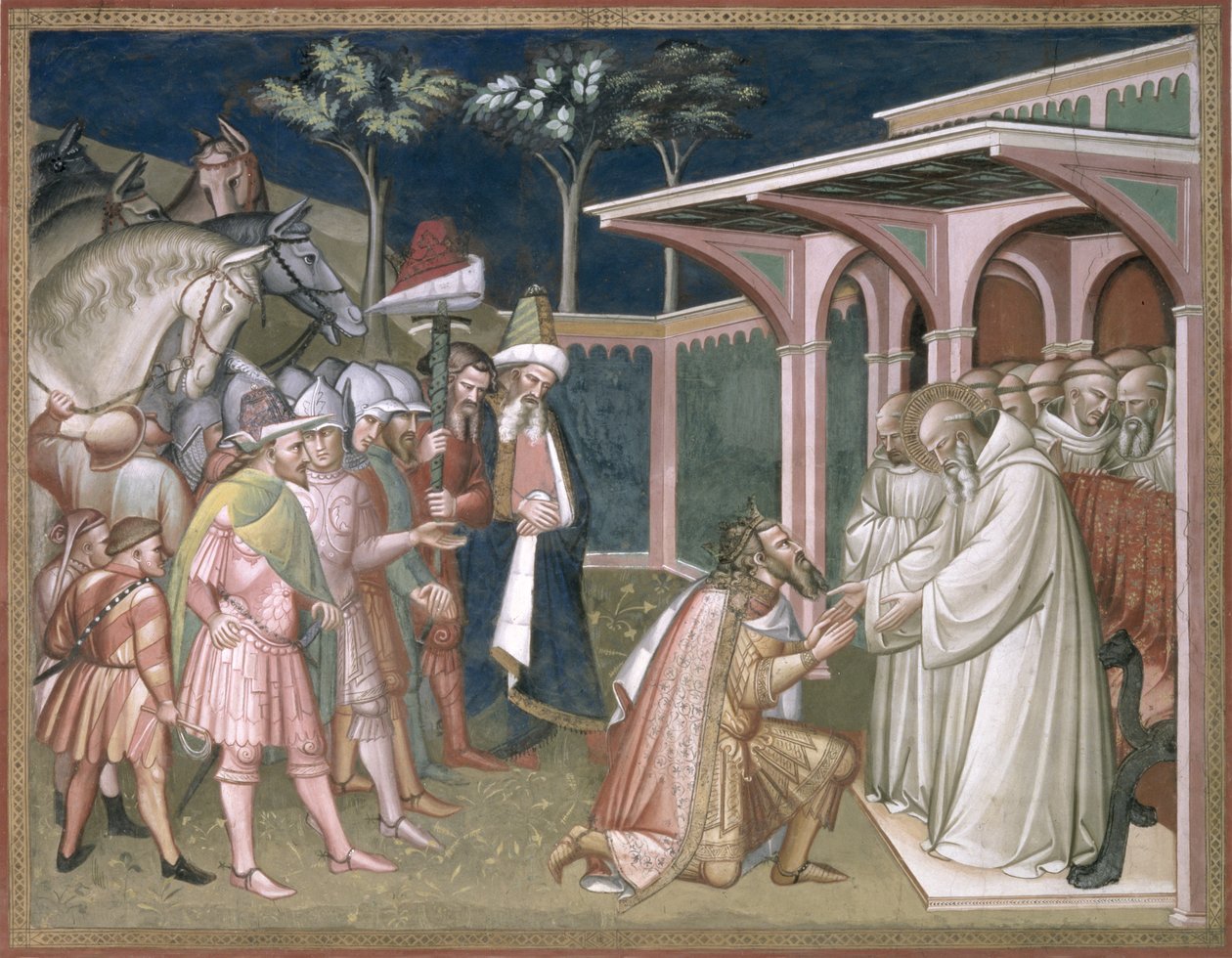 The Saint Prophesizes to Totila King of the Goths (detail) by Aretino Luca Spinello or Spinelli