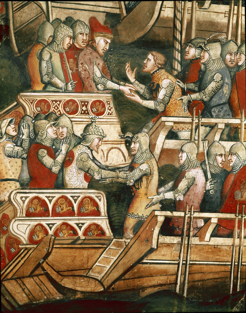 Naval battle in Punta Salvore in the Gulf of Trieste (Detail of the exchanges of hostages) by Aretino Luca Spinello or Spinelli