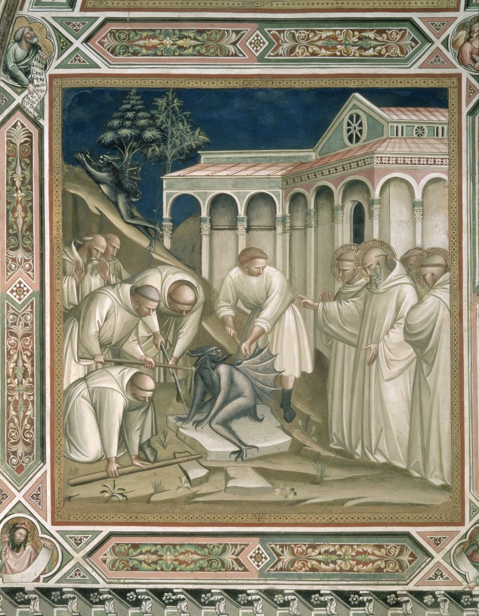 The Heavy Stone (detail) from the Life of St Benedict (c.480-c.550) in the Sacristy (1387) by Aretino Luca Spinello or Spinelli