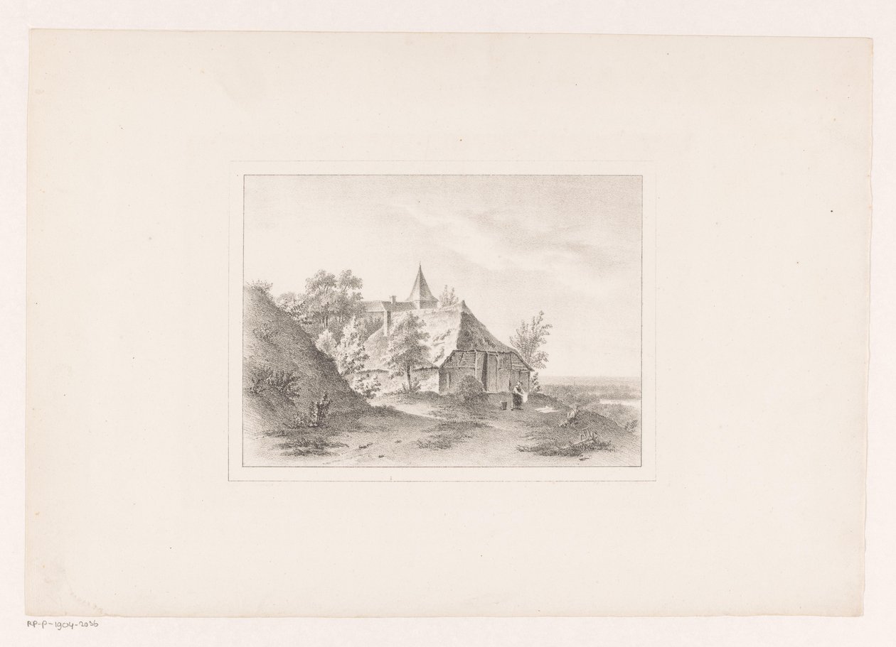 Village Edge with Woman Bleaching Laundry by Arie Ketting de Koningh (attributed to)
