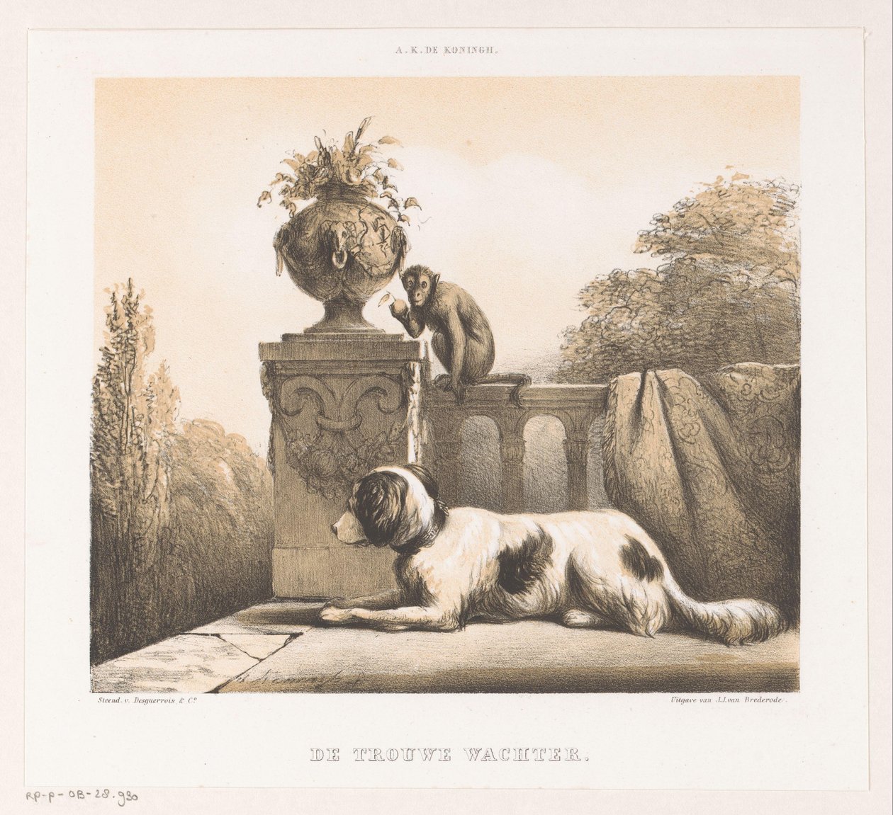 Dog and Monkey on a Terrace (The Faithful Watcher) by Arie Ketting de Koningh