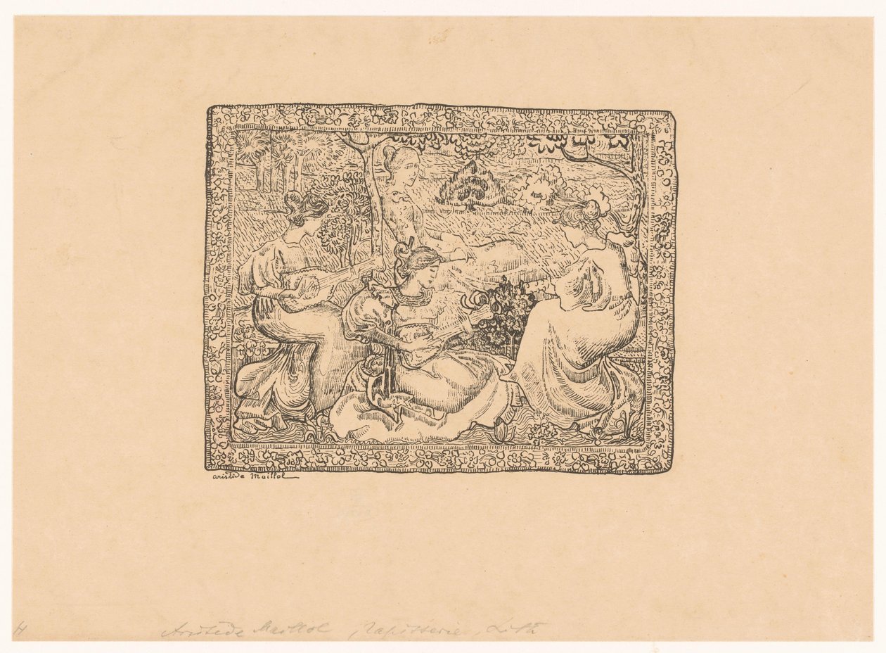 Tapestry with Four Women Playing Music in a Landscape by Aristide Maillol