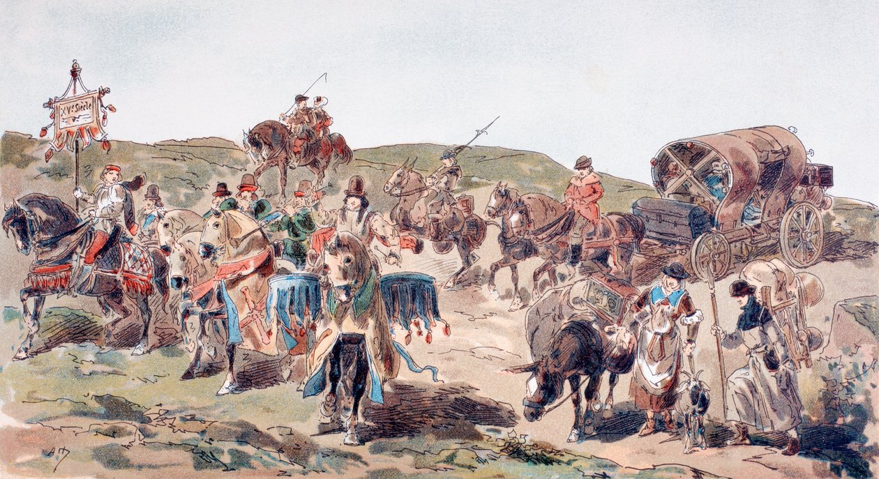 A Wagon Travelling with Escort in the 15th Century, 1886 by Armand Jean Heins