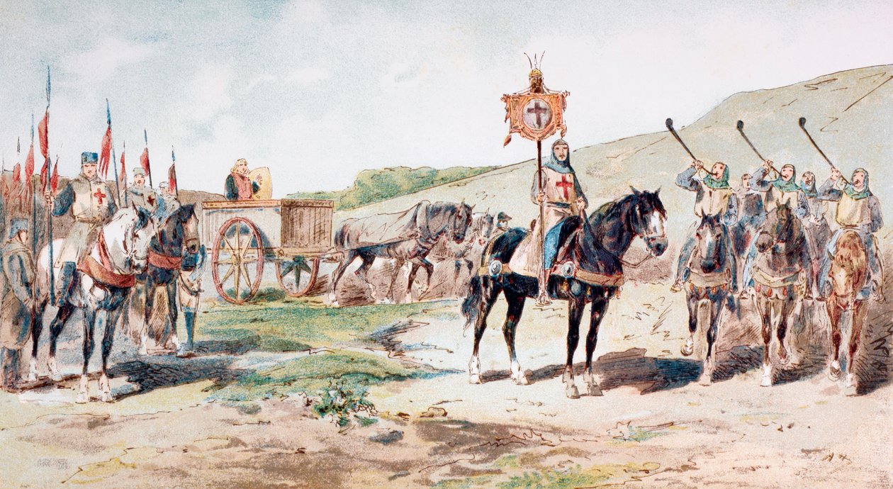 Crusaders on the March in the 11th Century with a Horse-Drawn Supply Wagon, 1886 by Armand Jean Heins