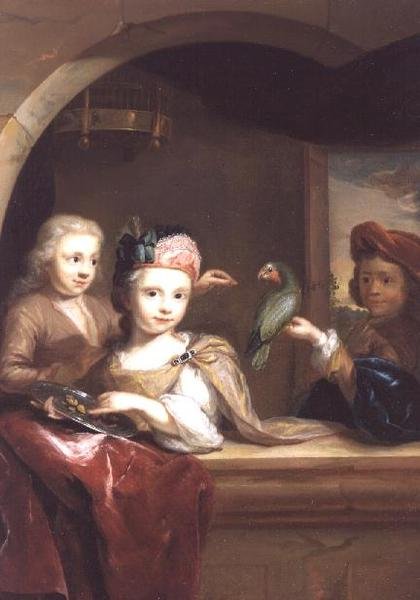 Three Children with a Parrot by Arnold Boonen