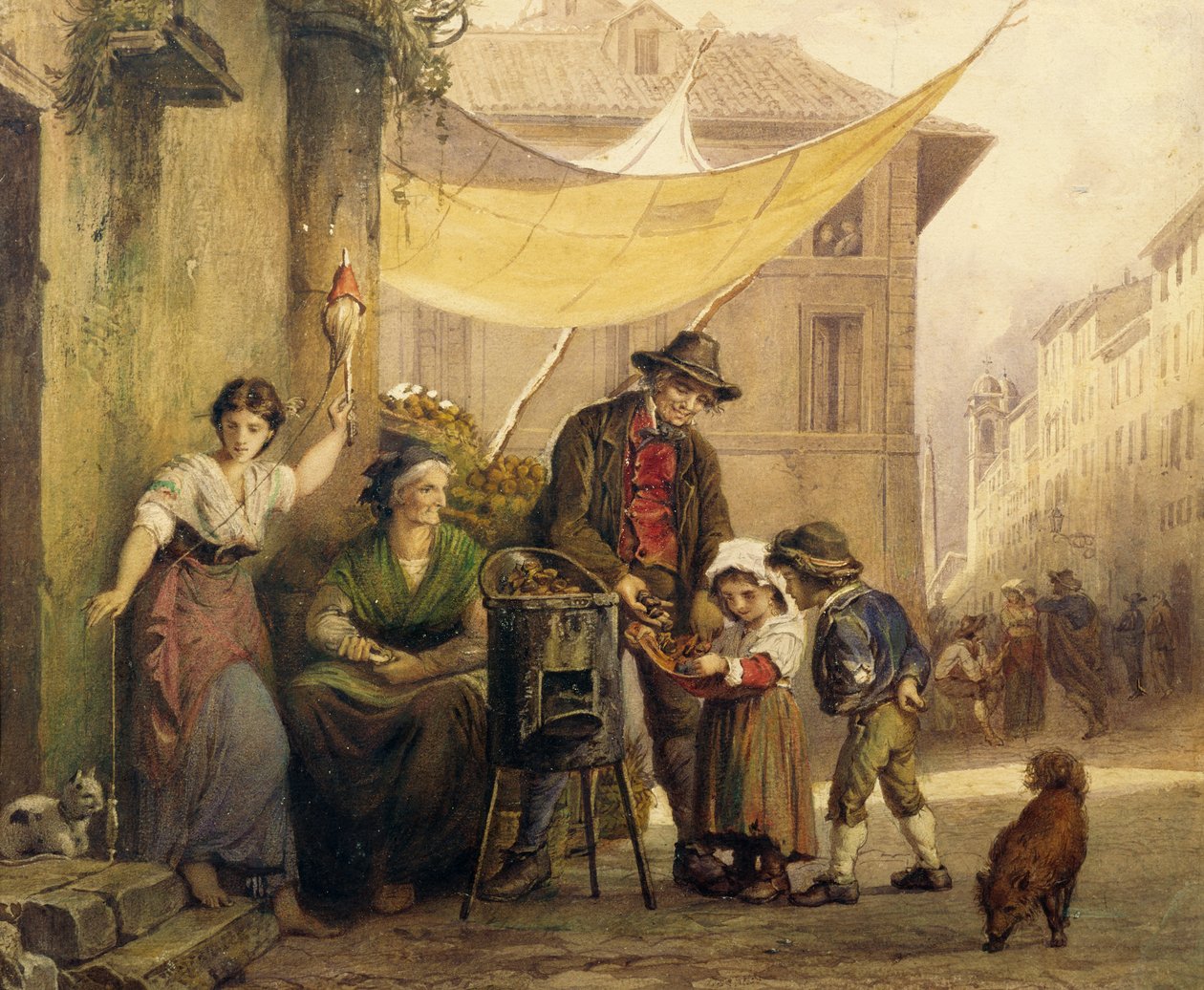 Roast chestnut stand on Via Sistina in Rome by Arnold Corrodi
