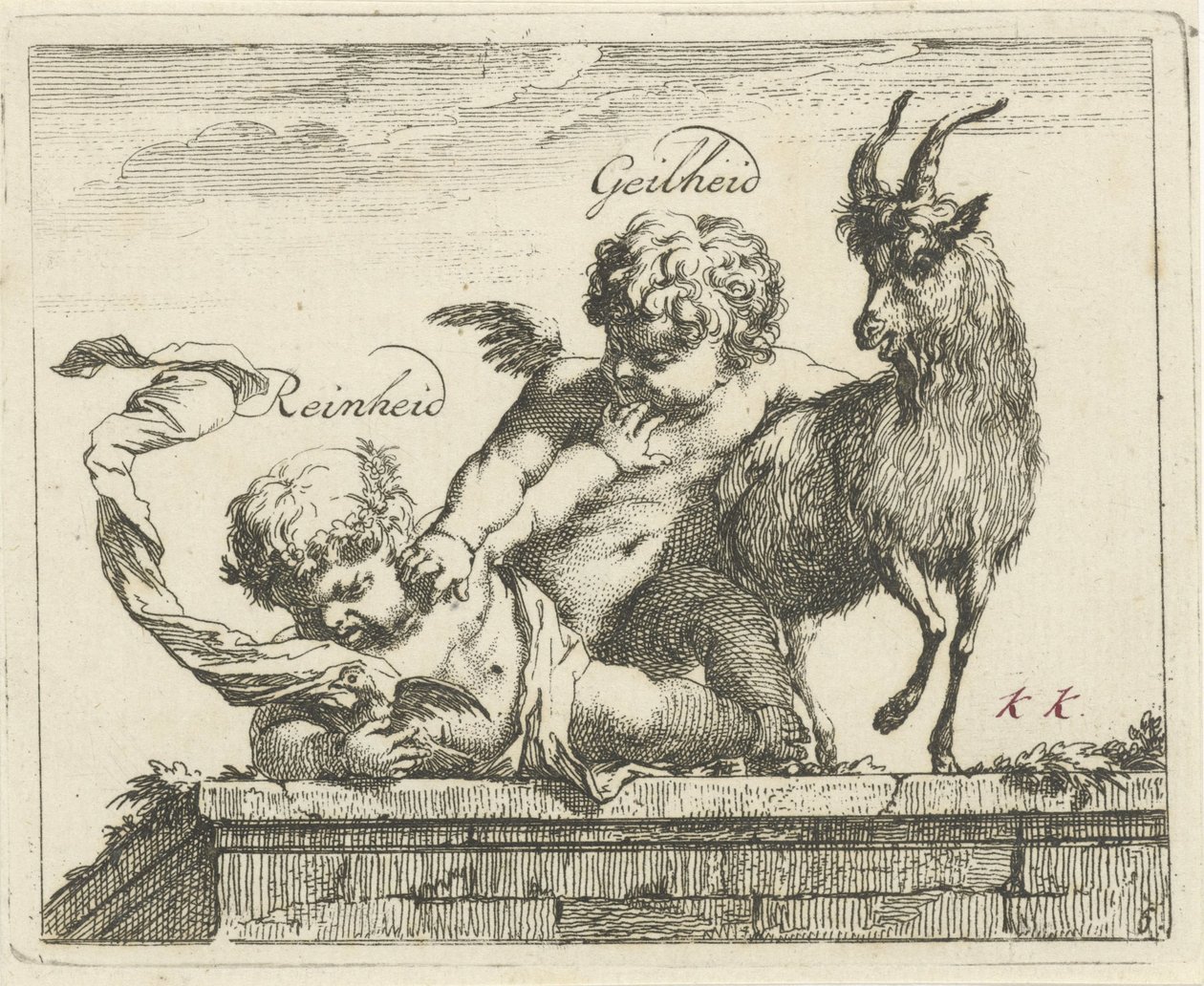 Battle Between Purity and Lust, Purity Lust (title on object), Forty-One Pieces, Various Emblems (series title) by Arnold Houbraken