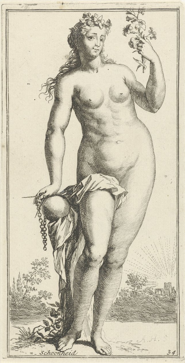 Personification of Beauty, Beauty (title on object), Forty-One Pieces, Various Emblems (series title) by Arnold Houbraken