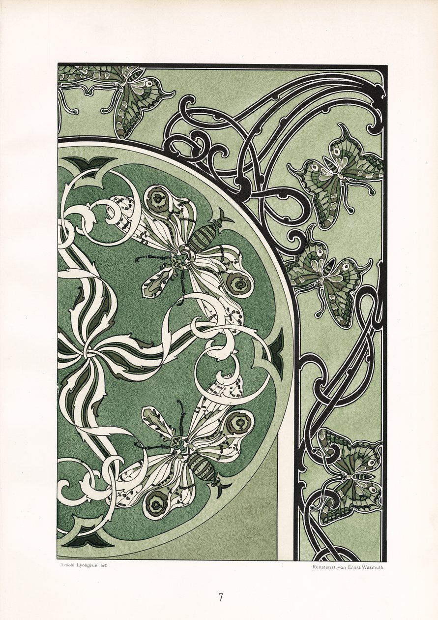 Insect Motifs in Green Ornamental Composition by Arnold Lyongrün
