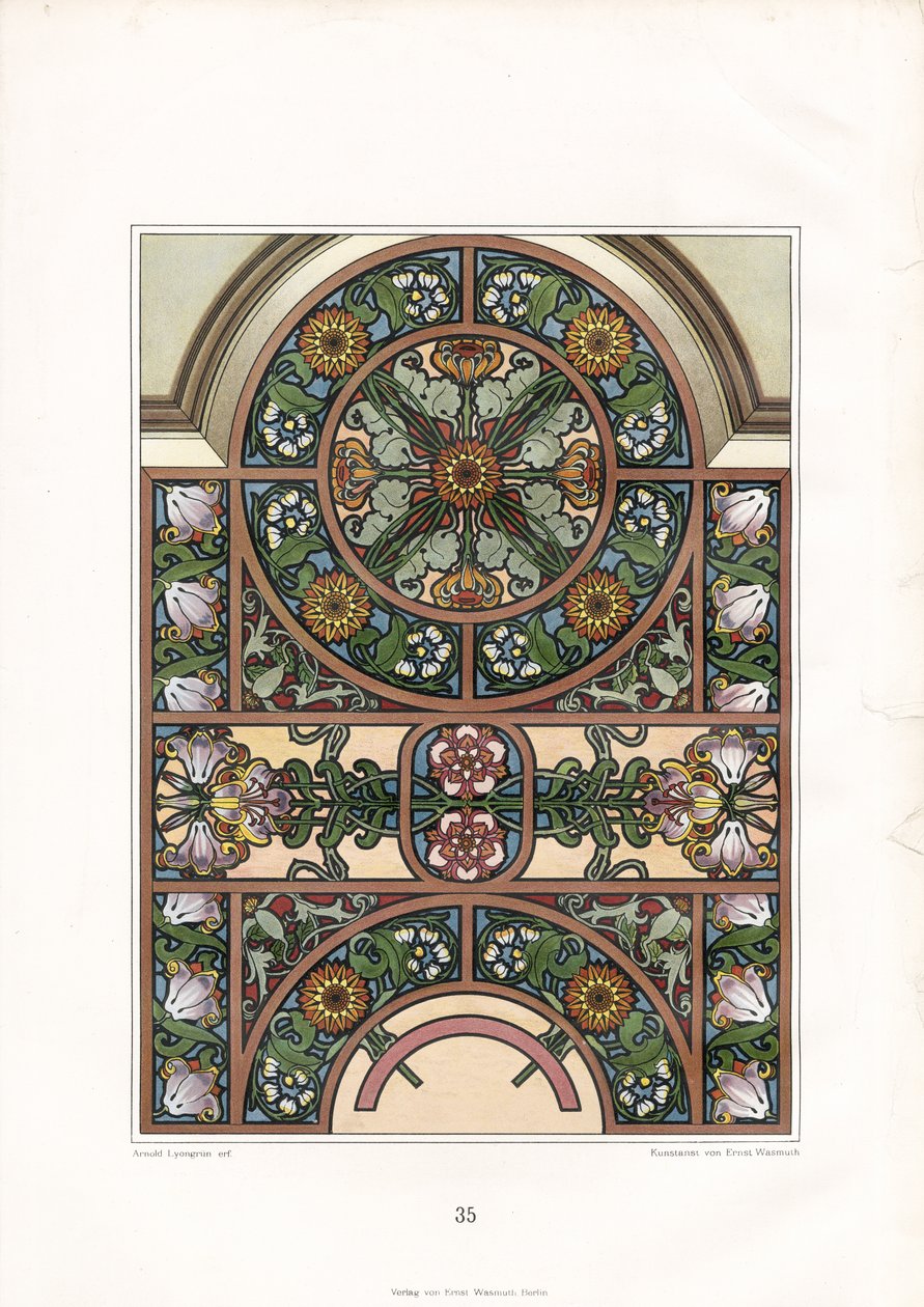 Ornamental Window Arch with Sunflowers and Tulips by Arnold Lyongrün