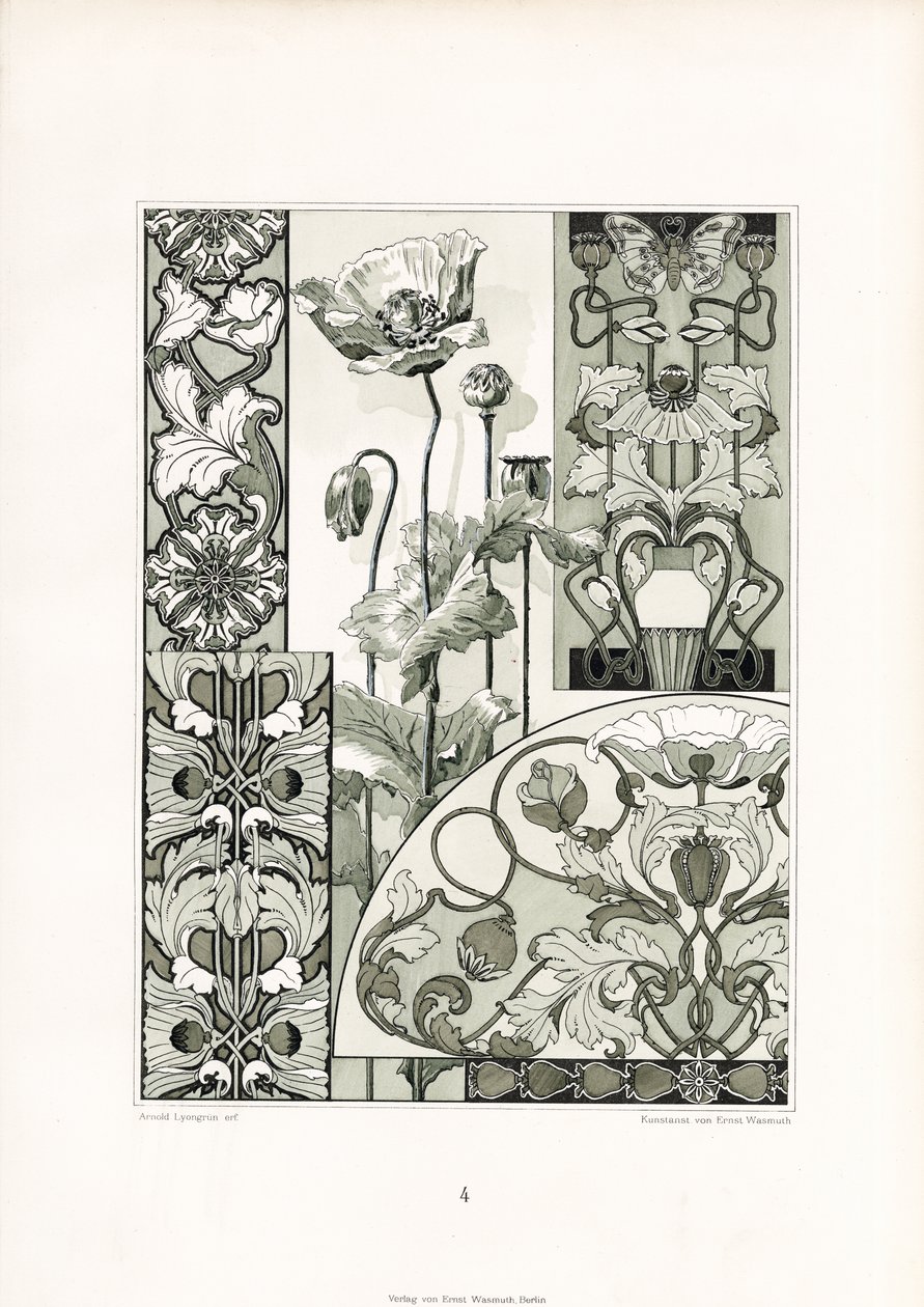 Poppy Flower Ornaments in Monochrome by Arnold Lyongrün
