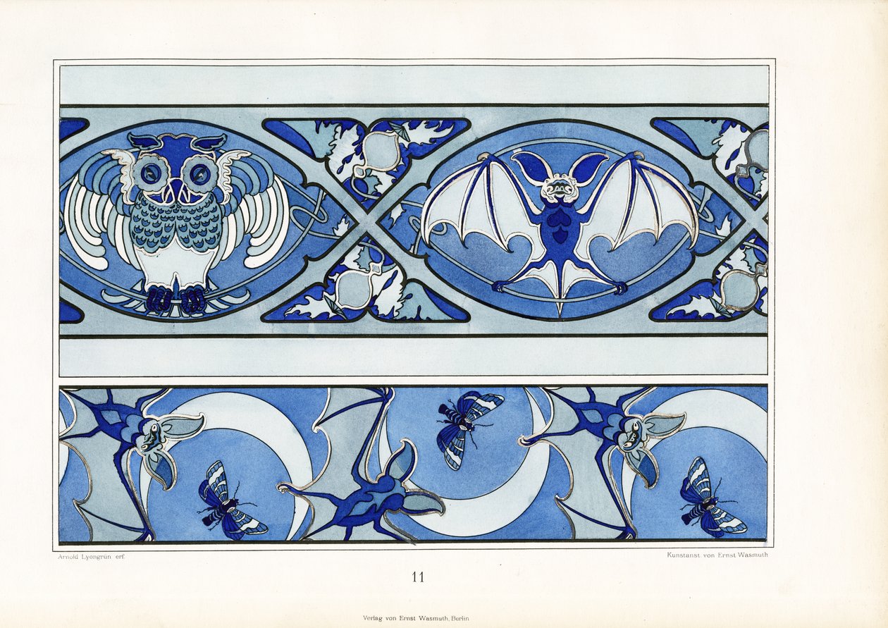 Zoomorphic Ornamental Bands in Blue Tones by Arnold Lyongrün
