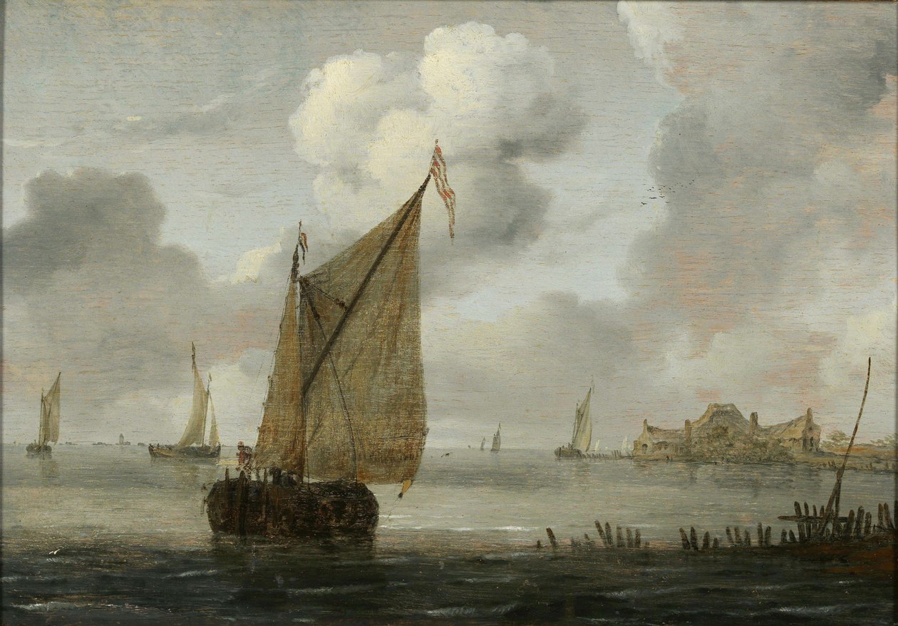 Sailing boats near a coast by Arnoldus van Anthonissen
