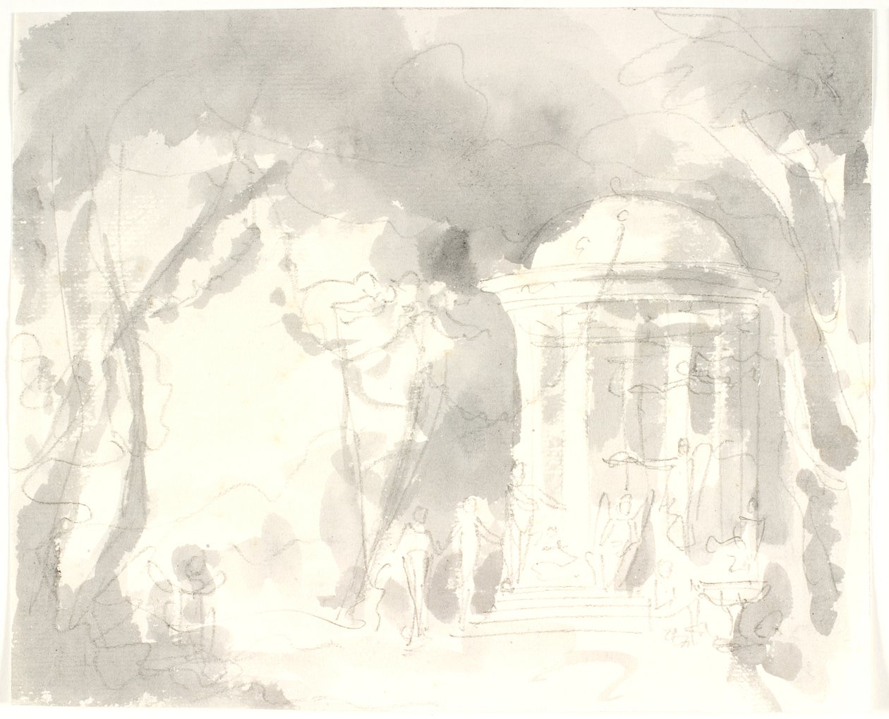 Round Temple with Winged Figures Surrounded by Trees by Aron Wallick