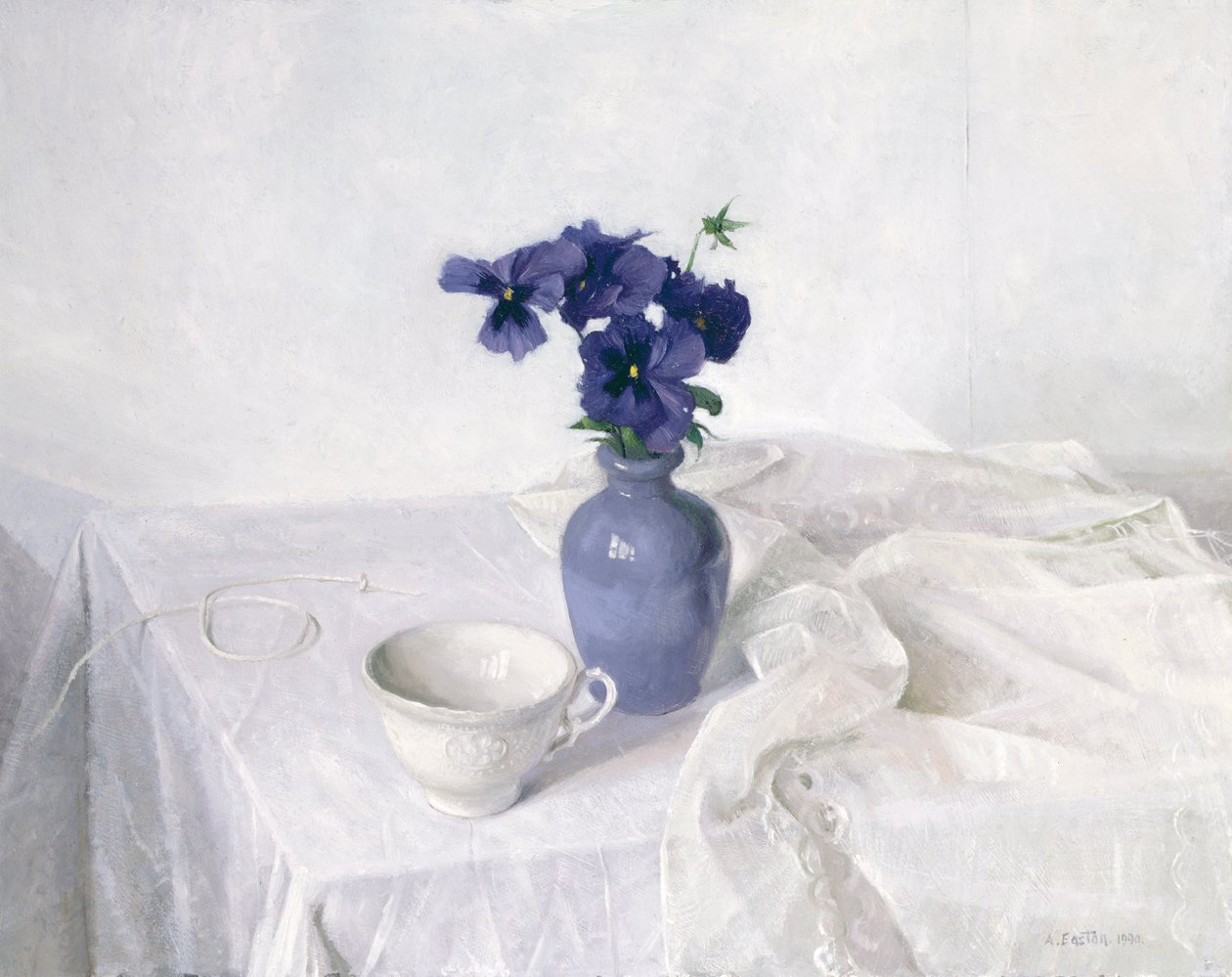 Pansies in a Blue Vase, Still Life by Arthur Easton
