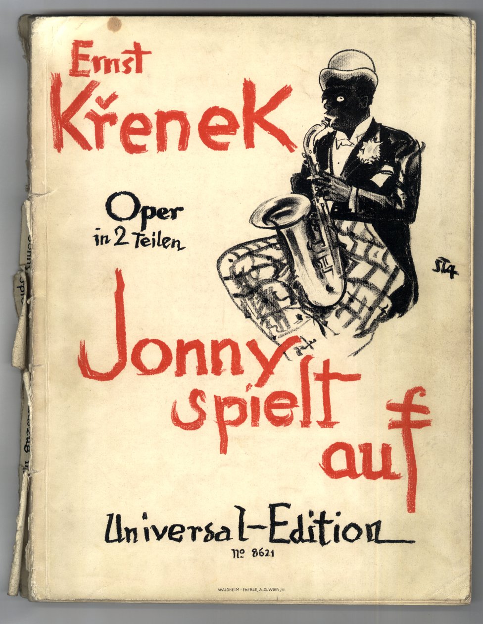 Ernst Krenek, Jonny Strikes Up, Cover of the Piano Score (1st ed.) by Arthur Stadler