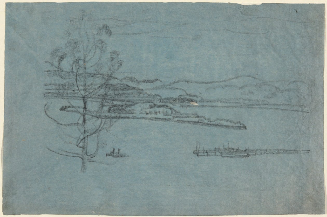 Landscape with Dock and Two Boats by Arthur B. Davies