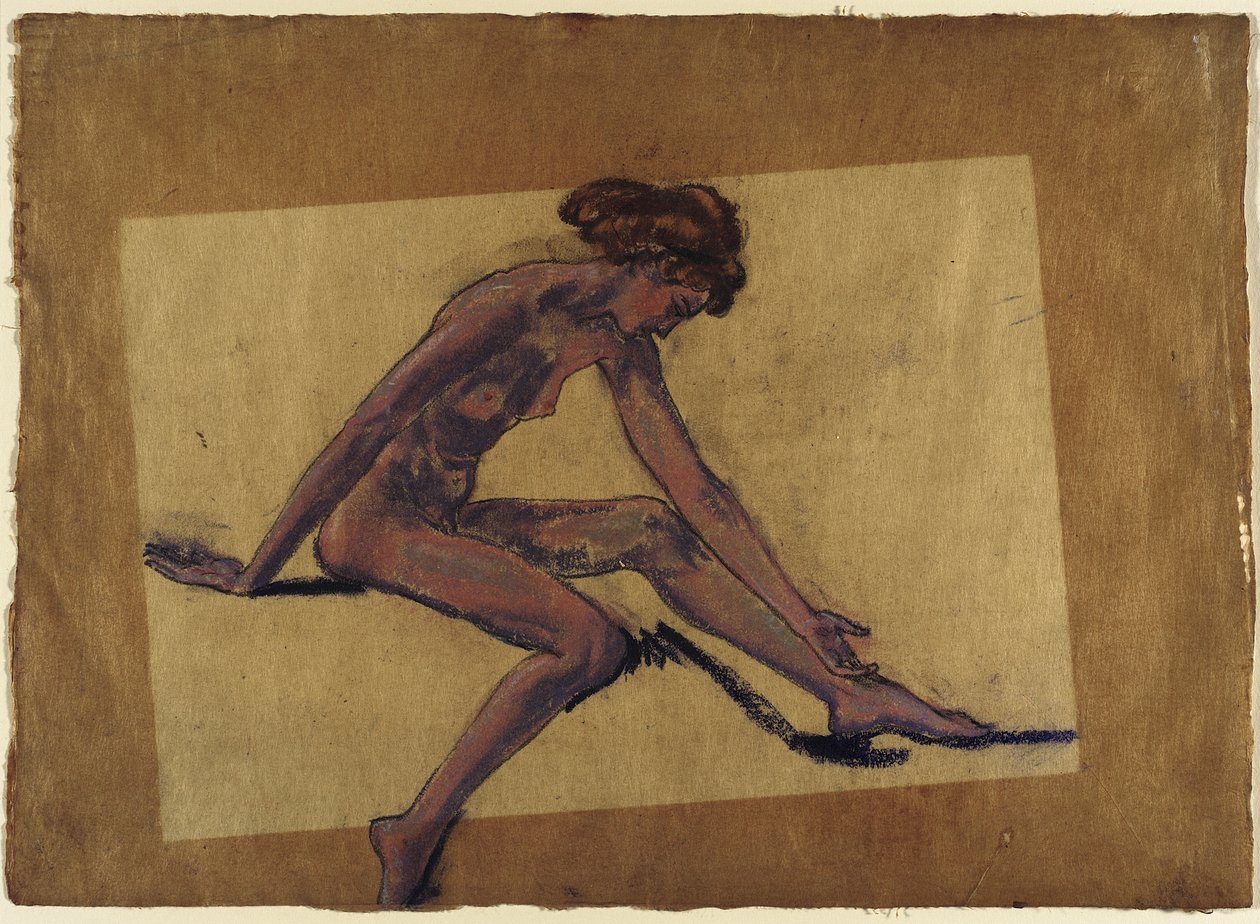 Seated Female Nude in Profile, Bending Forward by Arthur Bowen Davies