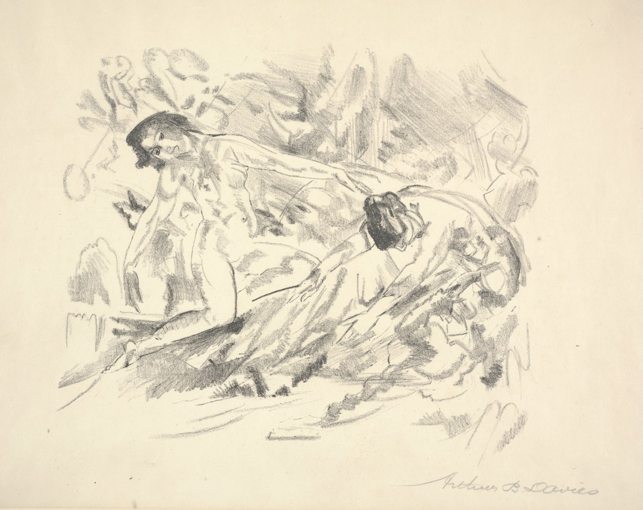 Two Female Figures in a Landscape by Arthur Bowen Davies