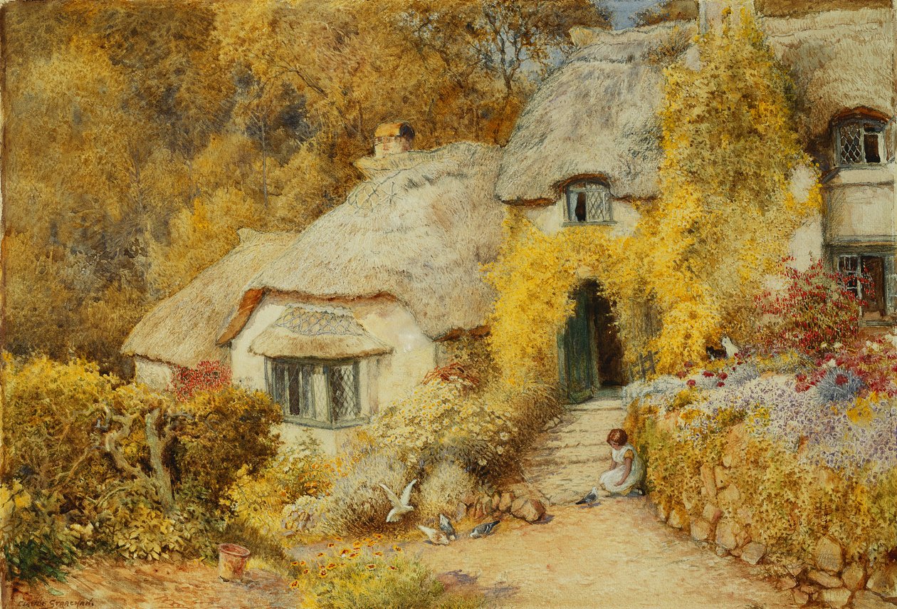 Cottages at Selworthy, Somerset by Arthur Claude Strachan