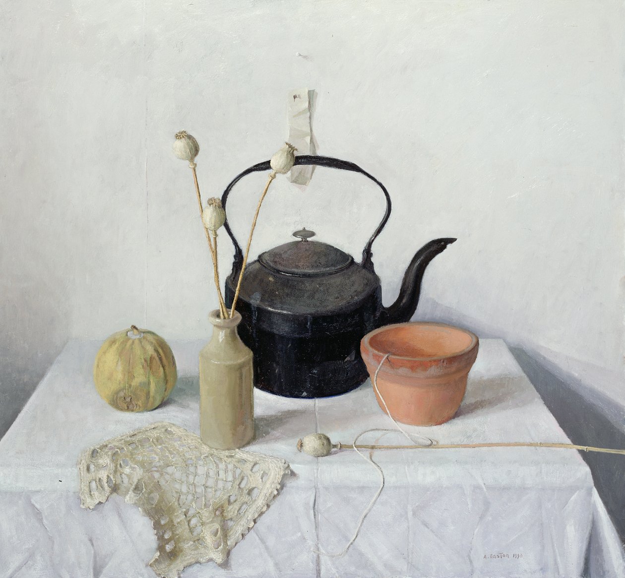 Kettle, Poppyheads and Gourd, Still Life by Arthur Easton