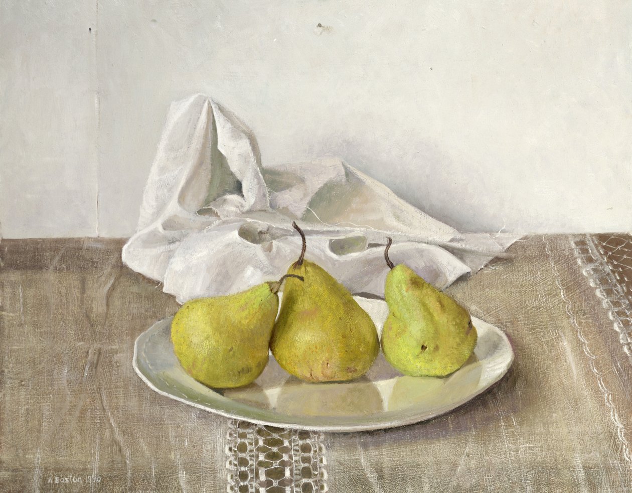 Three Pears on a Plate, Still Life by Arthur Easton