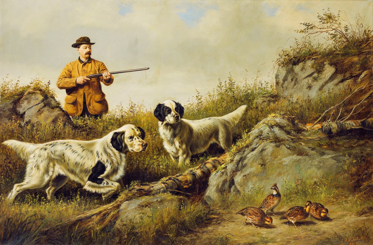 Amos F. Adams Shooting Over Gus Bondher and Son, Count Bondher by Arthur Fitzwilliam Tait