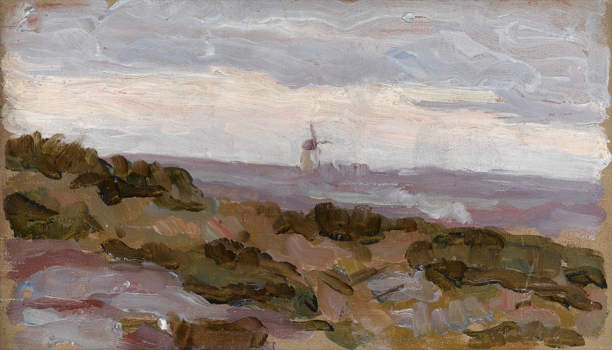 Landscape Study with Windmill on Horizon by Arthur Haythorne Studd