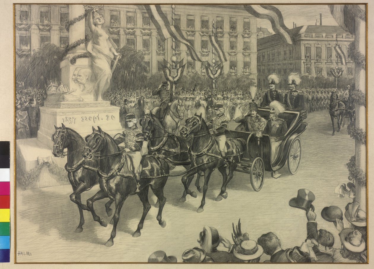 Moving Emperor Wilhelm II and Emperor Franz Joseph I in Budapest 1897 by Arthur Lajos Halmi