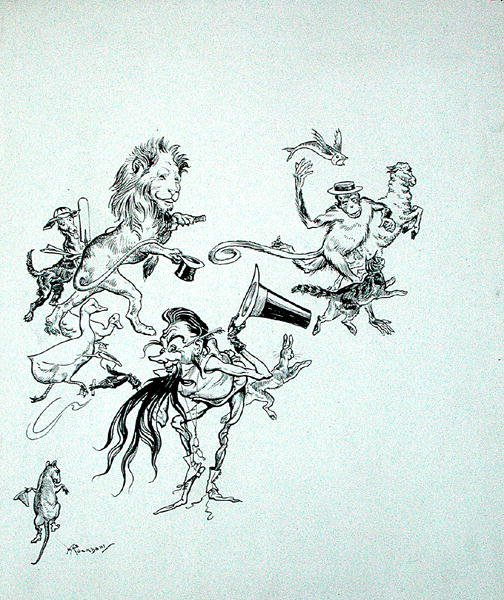 Birds, beasts and fishes were hurrying by in confusing masses, illustration from 