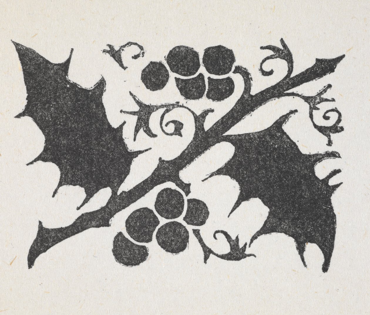 Black and white print of holly leave and berries by Arthur Rackham