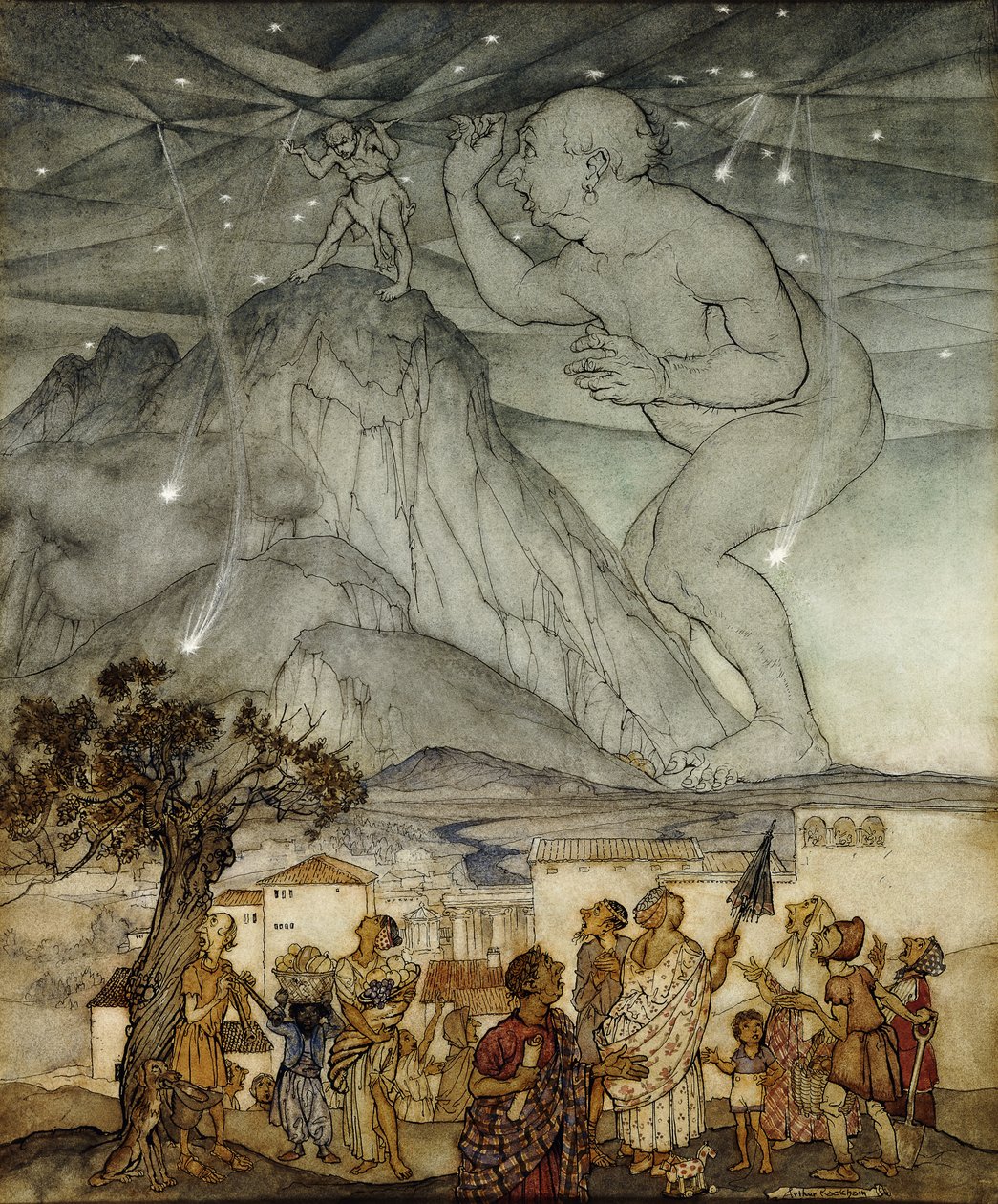 Hercules Supporting the Sky Instead of Atlas by Arthur Rackham