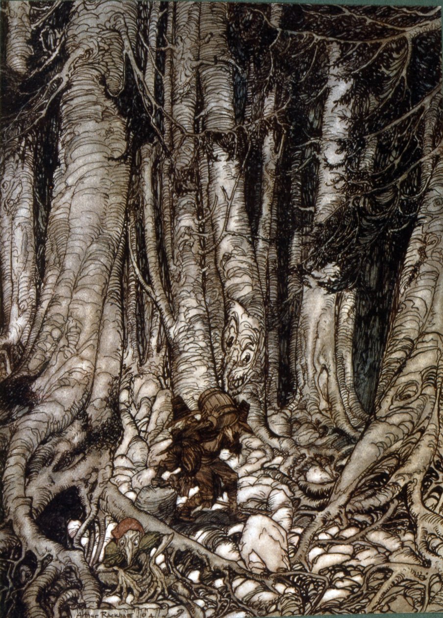Illustration by Arthur Rakham of Rip Van Winkle, a short story by the American author Washington Irving first published in 1819 by Arthur Rackham