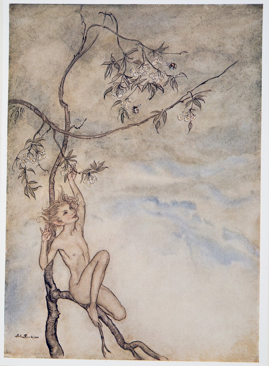 Merrily, merrily shall I live now under the blossom that hangs on the bough, illustration from William Shakespeare