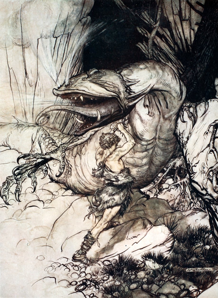 Siegfried Kills Fafner by Arthur Rackham