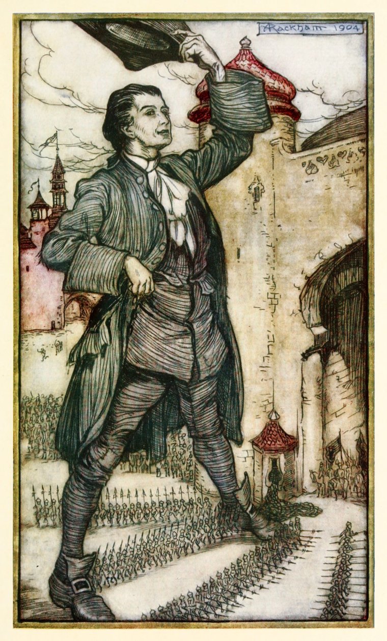 The Emperor of Lilliput reviews his troops from Part I: A Voyage to Lilliput in Gulliver