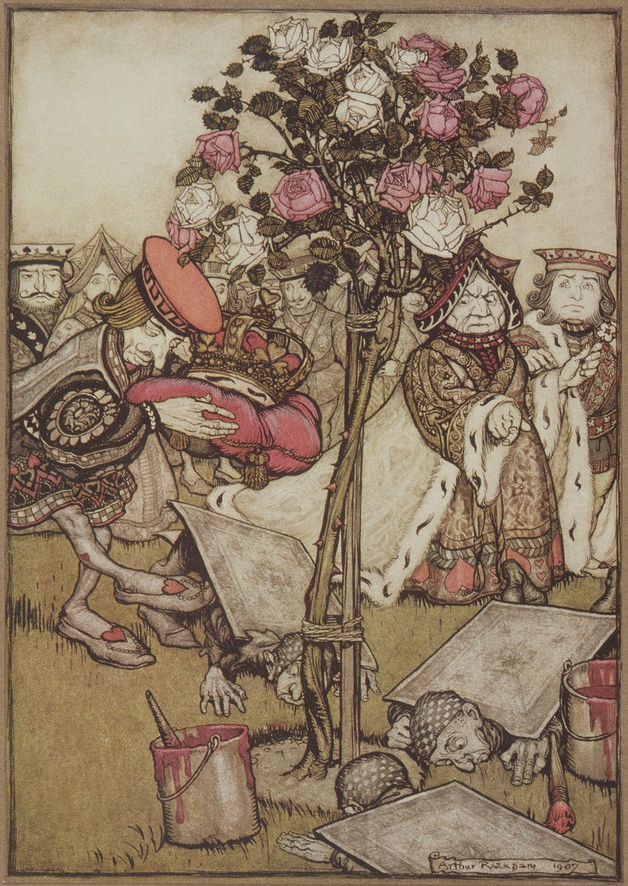 The Queen turned angrily away from him and said to the Knave, "Turn them over" (from Alice