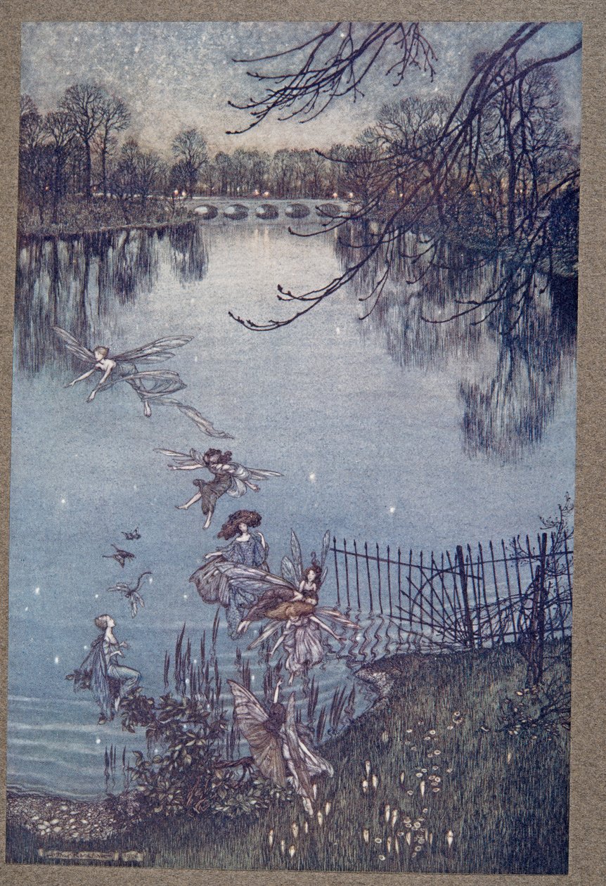 The Serpentine is a lovely lake, and there is a drowned forest at the bottom of it. If you peer over the edge you can see the trees all growing upside down, from Peter Pan in Kensington Gardens by J.M. Barrie, pub. 1906 by Arthur Rackham