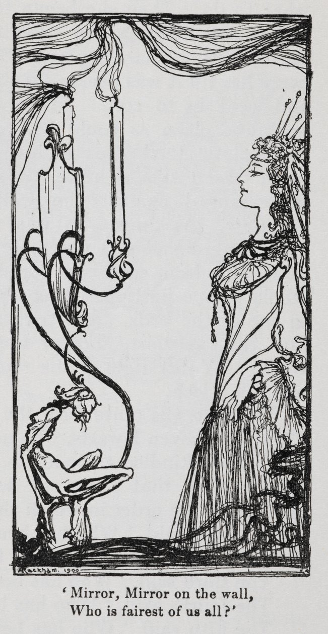 The Wicked Queen Looking at Herself in the Mirror from Snowdrop by Arthur Rackham